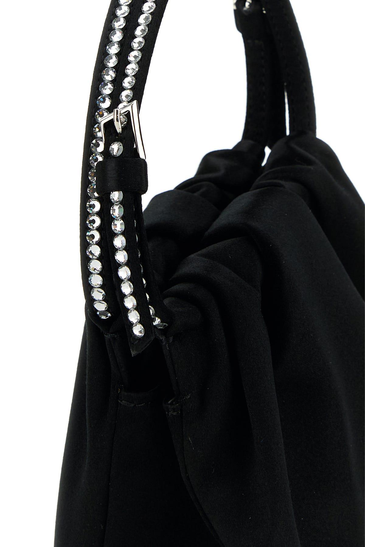 トートバッグ AMINA MUADDI Black satin Vittoria Crystal handbag Amina Muaddi Black Satin Vittoria Crystal Handbag | italist