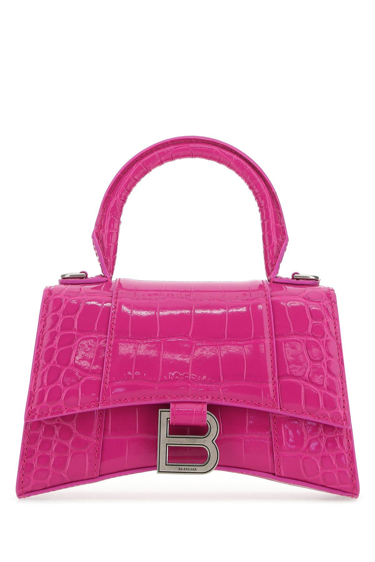 Hourglass Croc Effect Leather Tote Bag in Pink - Balenciaga
