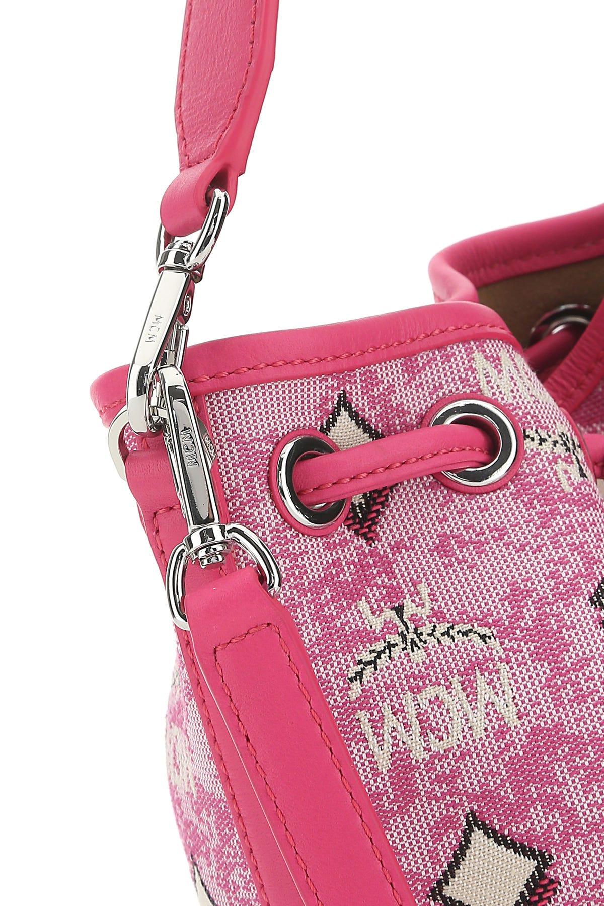Save 4% MCM Leather Embroidered Fabric Bucket Bag in Pink Womens Bags Bucket bags and bucket purses 