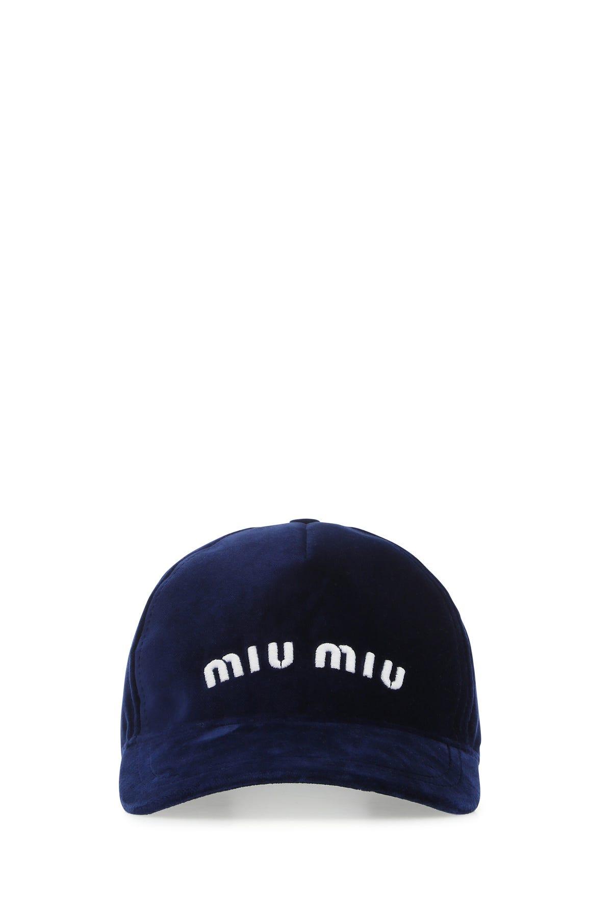 Miu Miu Velvet Baseball Cap in Blue | Lyst