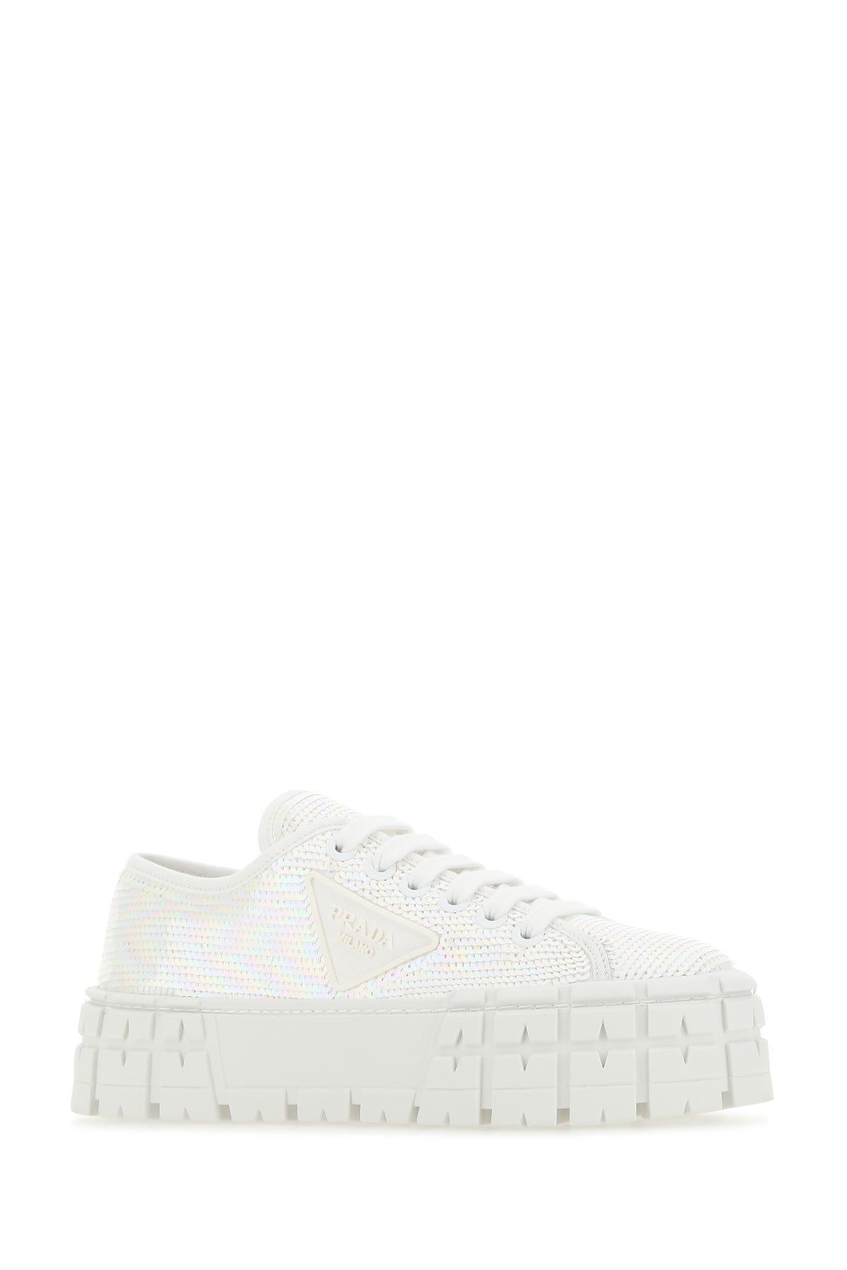 Prada Sequins Double Wheel Sneakers in White | Lyst