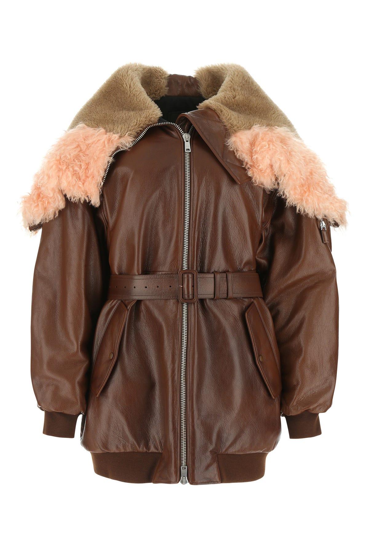 Prada Zip-up Embellished Trim Jacket in Brown | Lyst