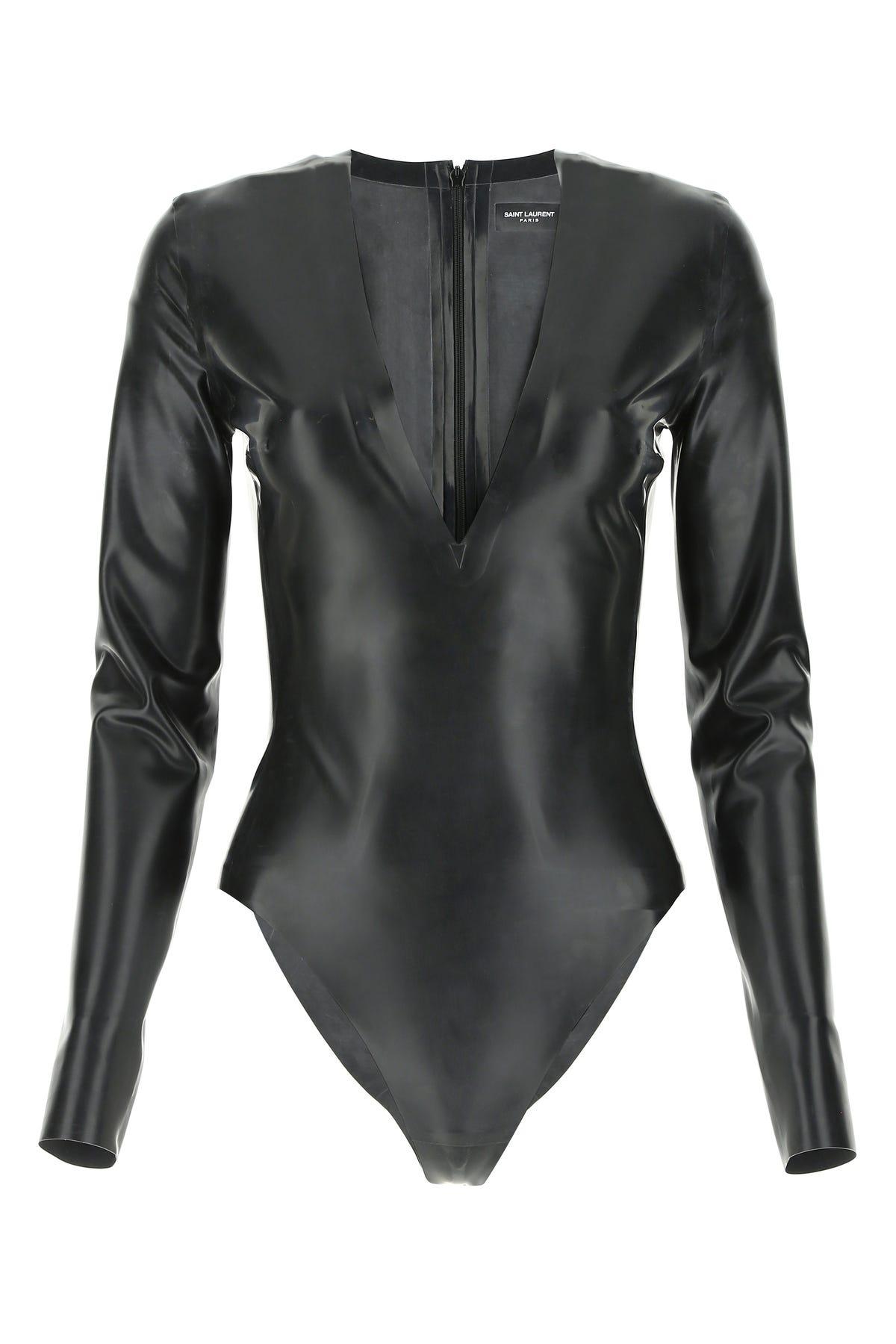 Saint Laurent Long Sleeve Latex Bodycon in Black | Lyst