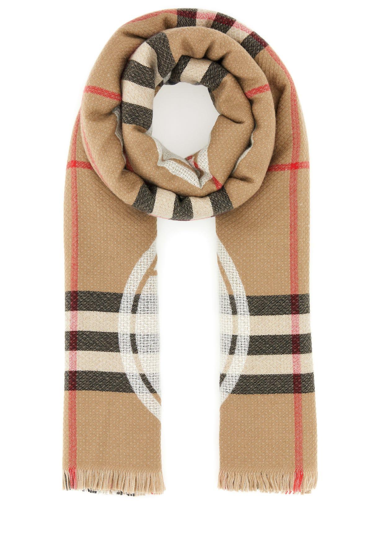 Burberry Embroidered Cashmere Blend Scarf in Natural | Lyst