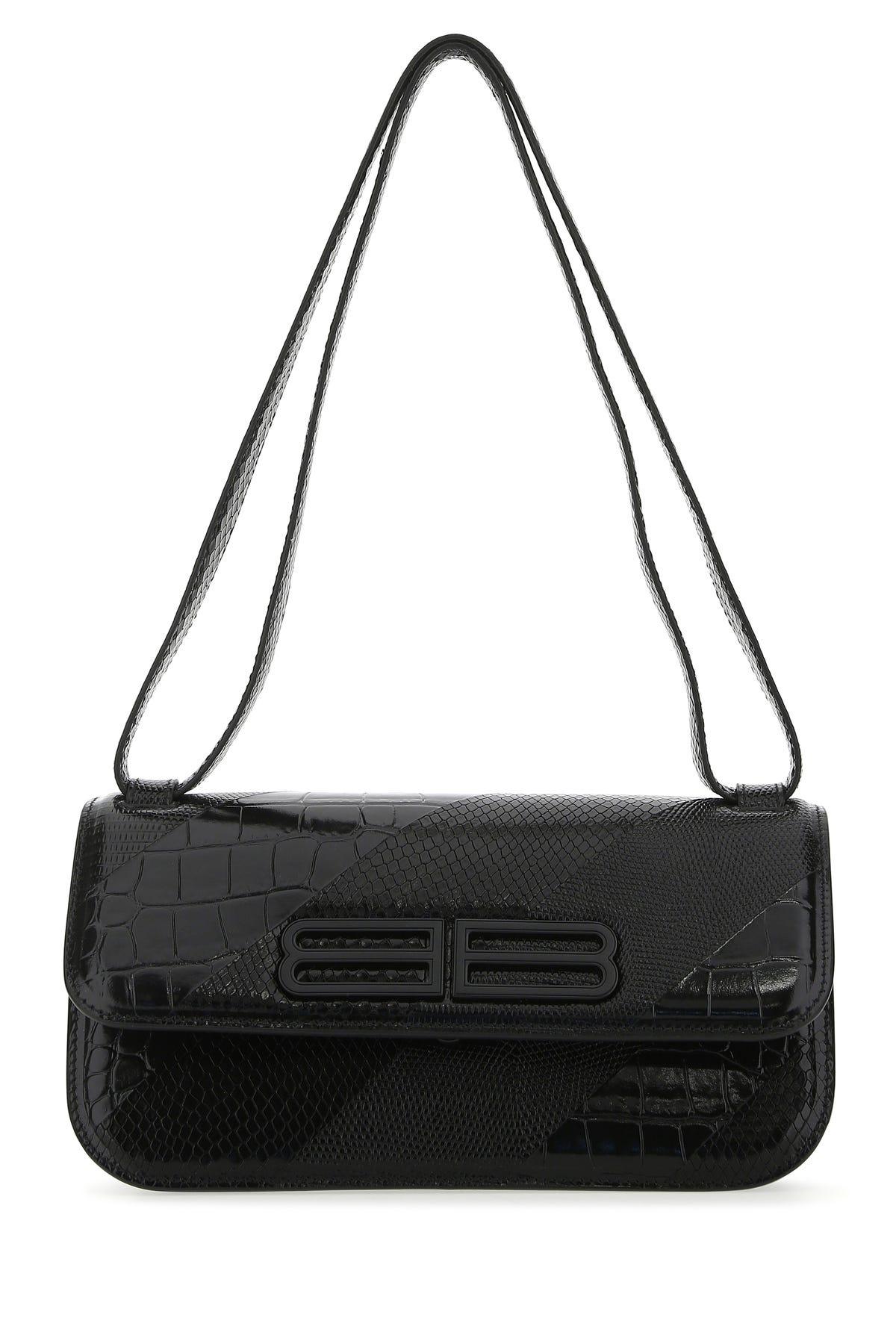 Balenciaga XS Gossip BB Logo Leather Shoulder Chain Bag Black/Gold