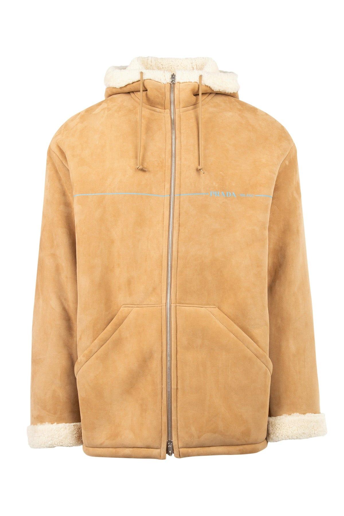 Prada Shearling Brushed Leather Jacket Padded Windbreaker Lining