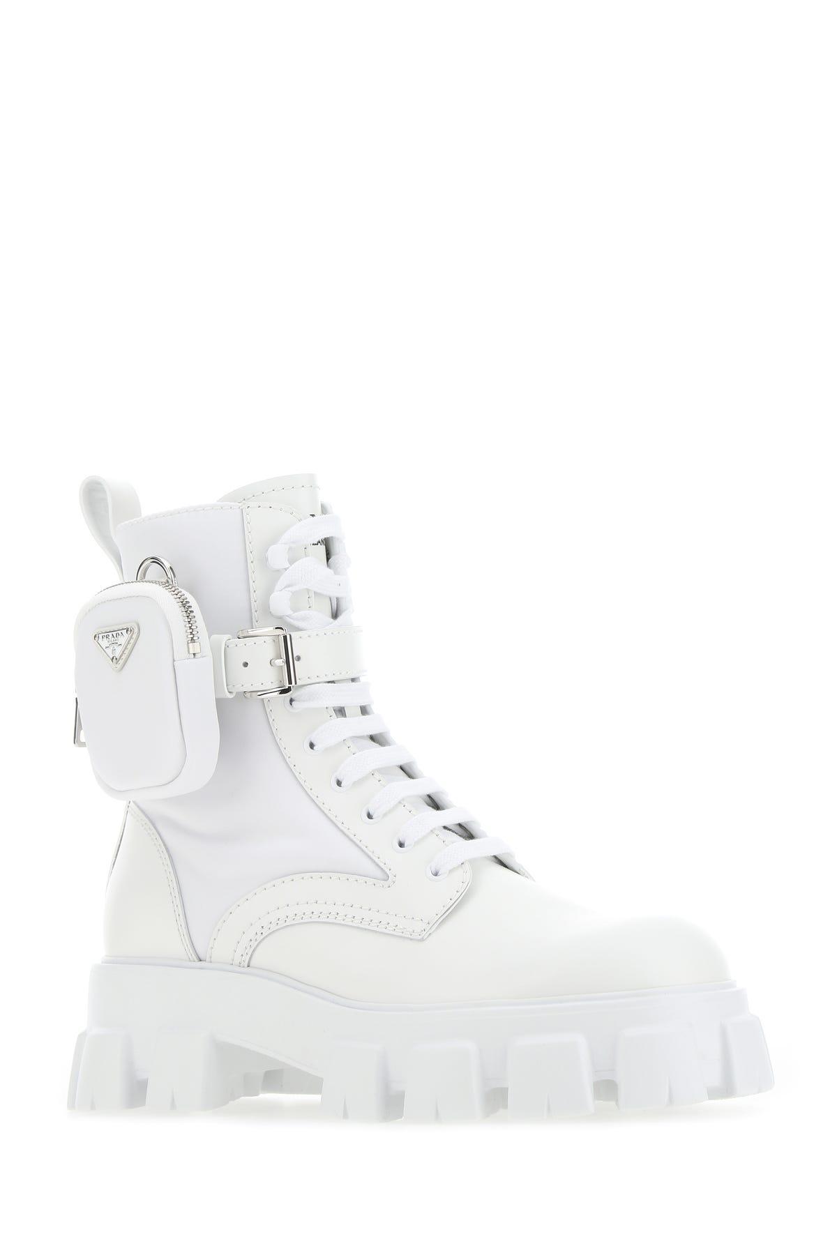 Prada Monolith Brushed Leather And Nylon Boots in White for Men | Lyst