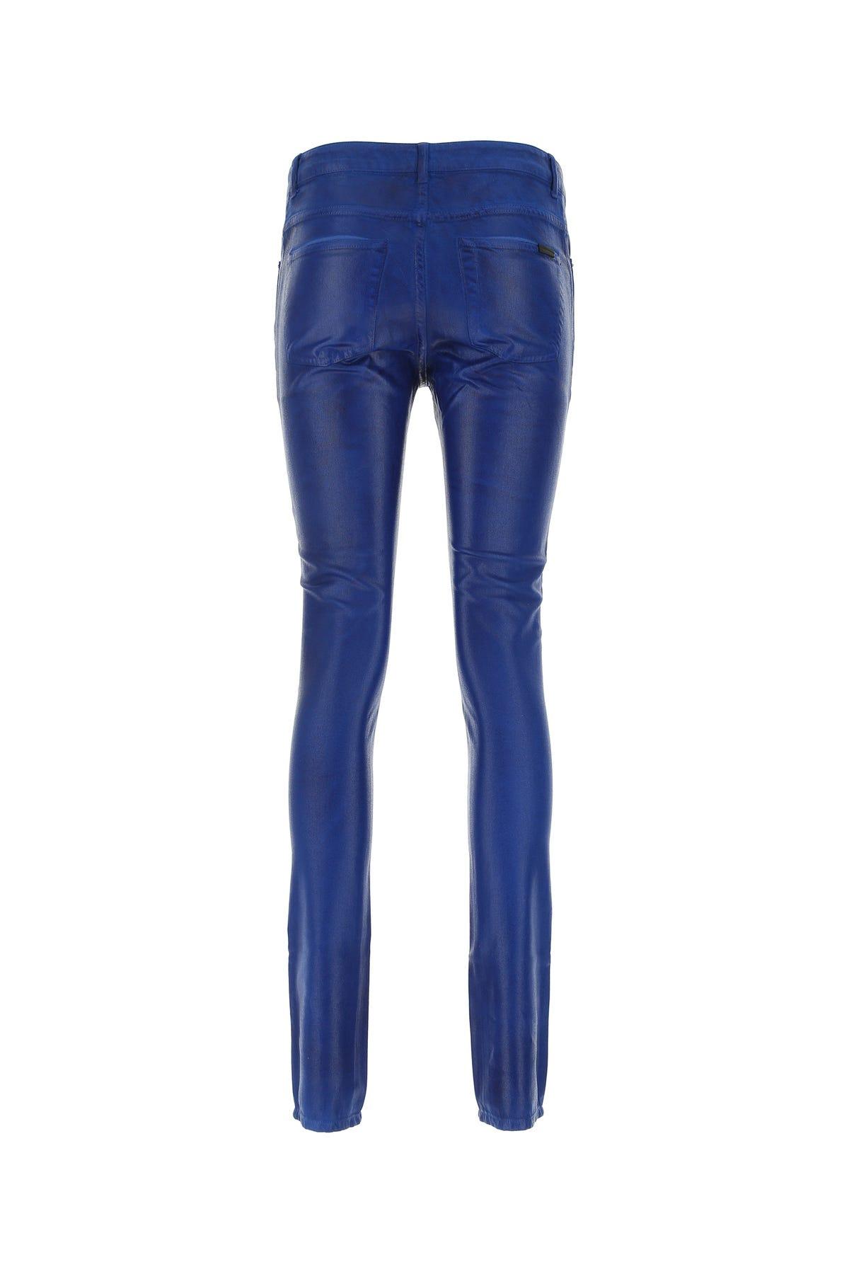 Saint Laurent Blue Coated Denim Jeans | Lyst
