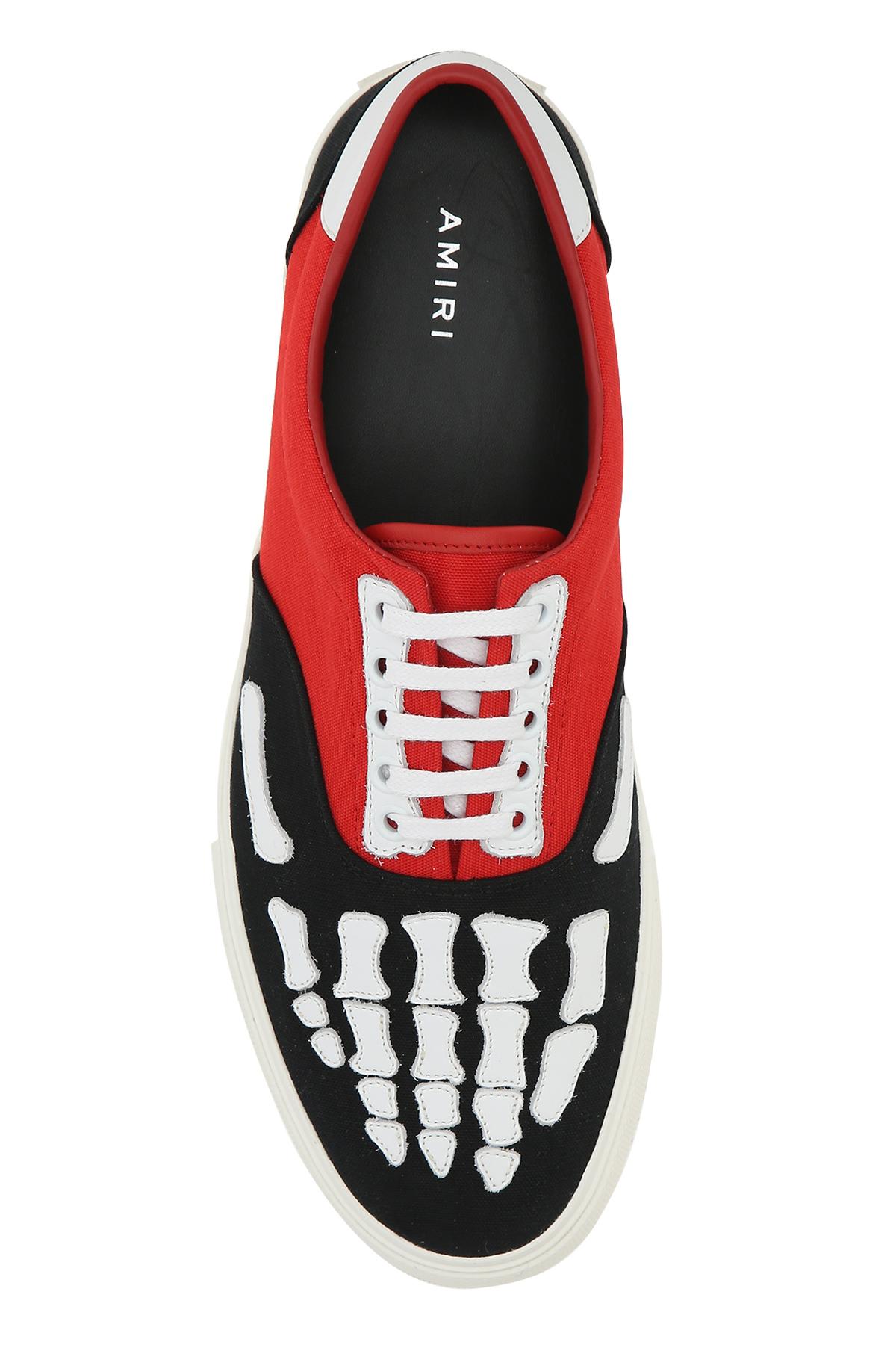 Amiri Skel Toe Leather-trimmed Colour-block Canvas Sneakers in Black Red  (Red) for Men - Lyst