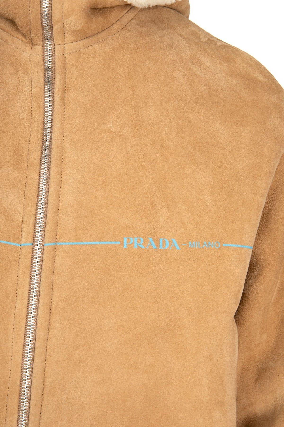 Prada Shearling Brushed Leather Jacket Padded Windbreaker Lining