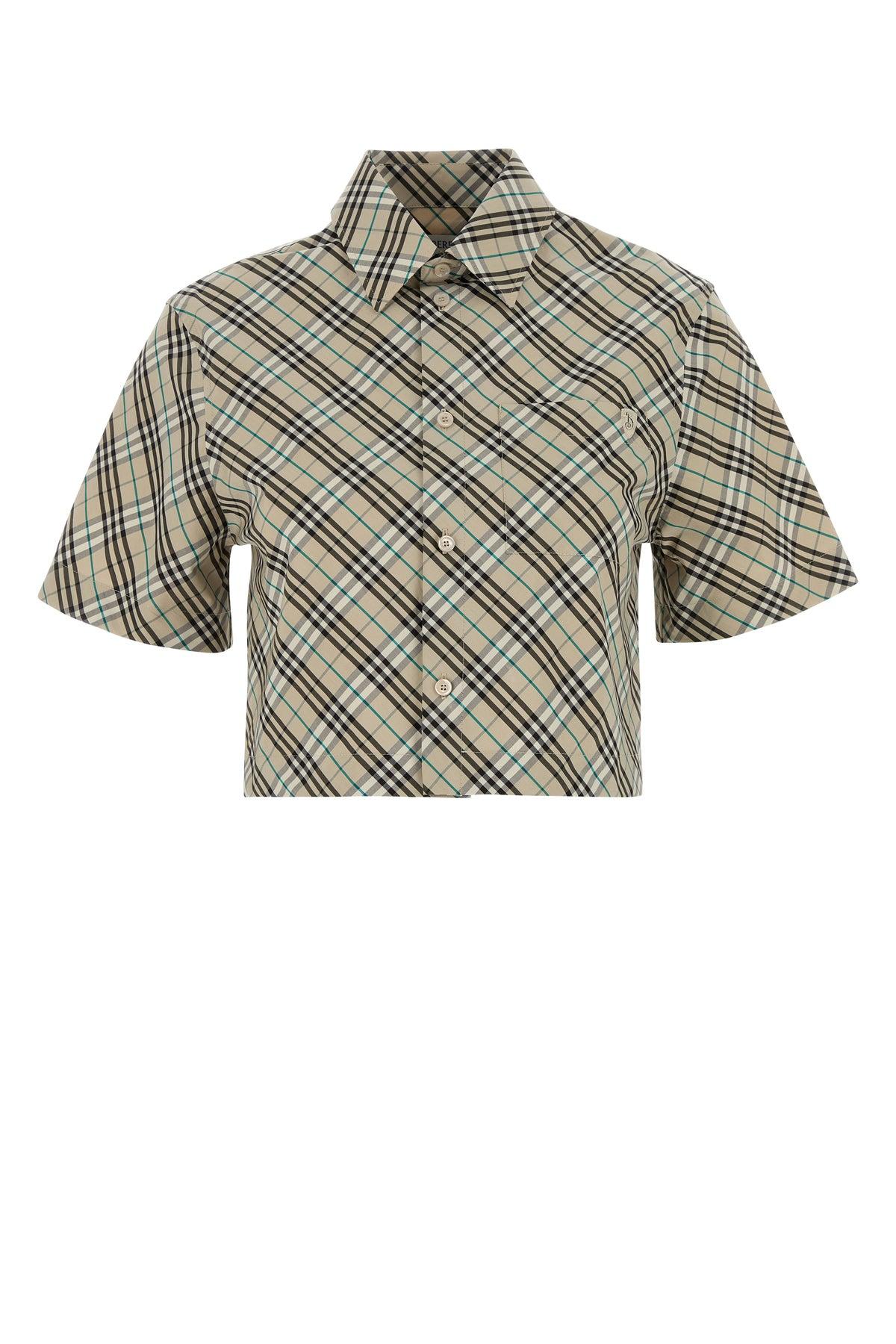 Tシャツ・カットソー Burberry SS25 Embroidered poplin shirt (8105202 A5686) Burberry Logo-Embroidered Short Sleeve Poplin Shirt, Size X