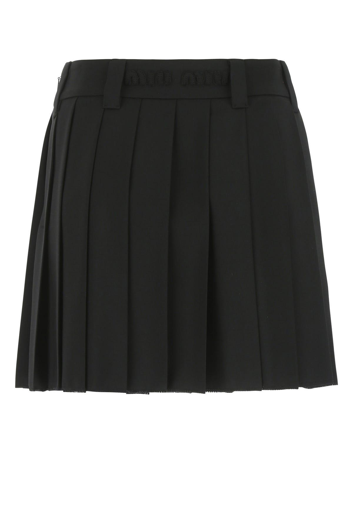 Miu Miu Logo Waistband Pleated Mini Skirt in Black | Lyst