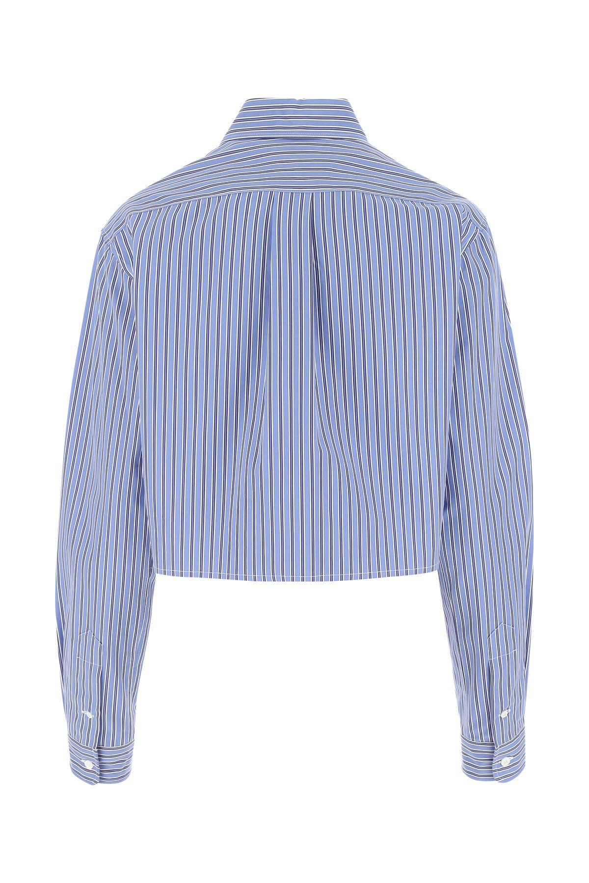Miu Miu Logo Embroidered Striped Cropped Shirt in Blue | Lyst