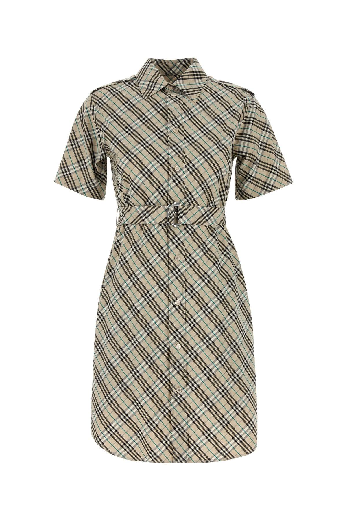 ワンピース BURBERRY EMBROIDERED POPLIN SHIRT DRESS Check Cotton Shirt Dress in Sand - Women | Burberry® Official