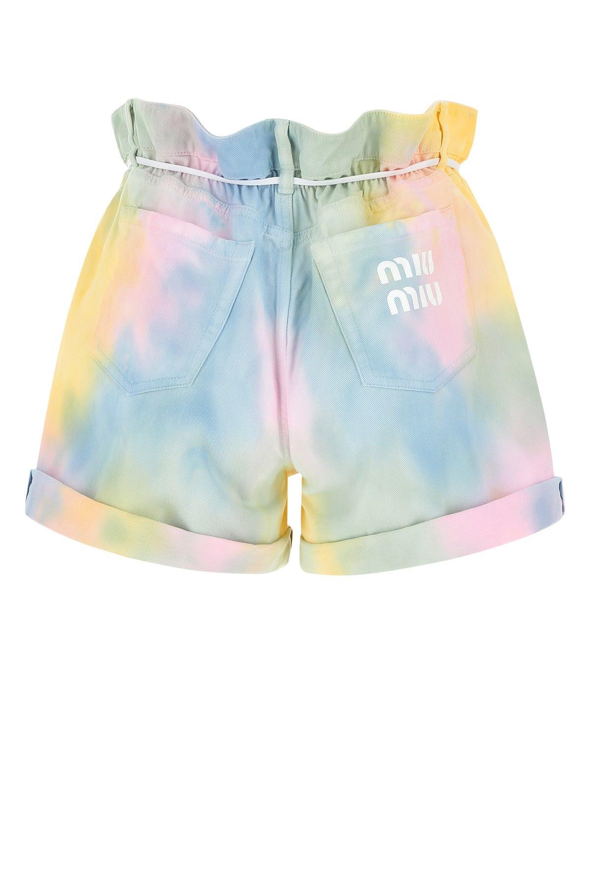 Miu Miu Multicolor Denim Shorts in Blue 