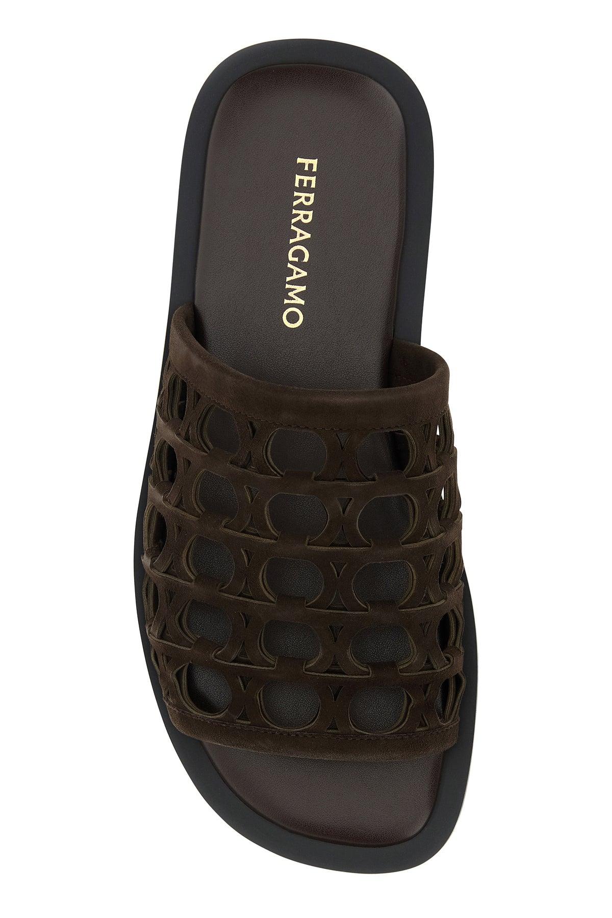 サンダル FERRAGAMO Dark brown suede Barbados slippers Ferragamo Salvatore Dark Suede Barbados Slippers in Black