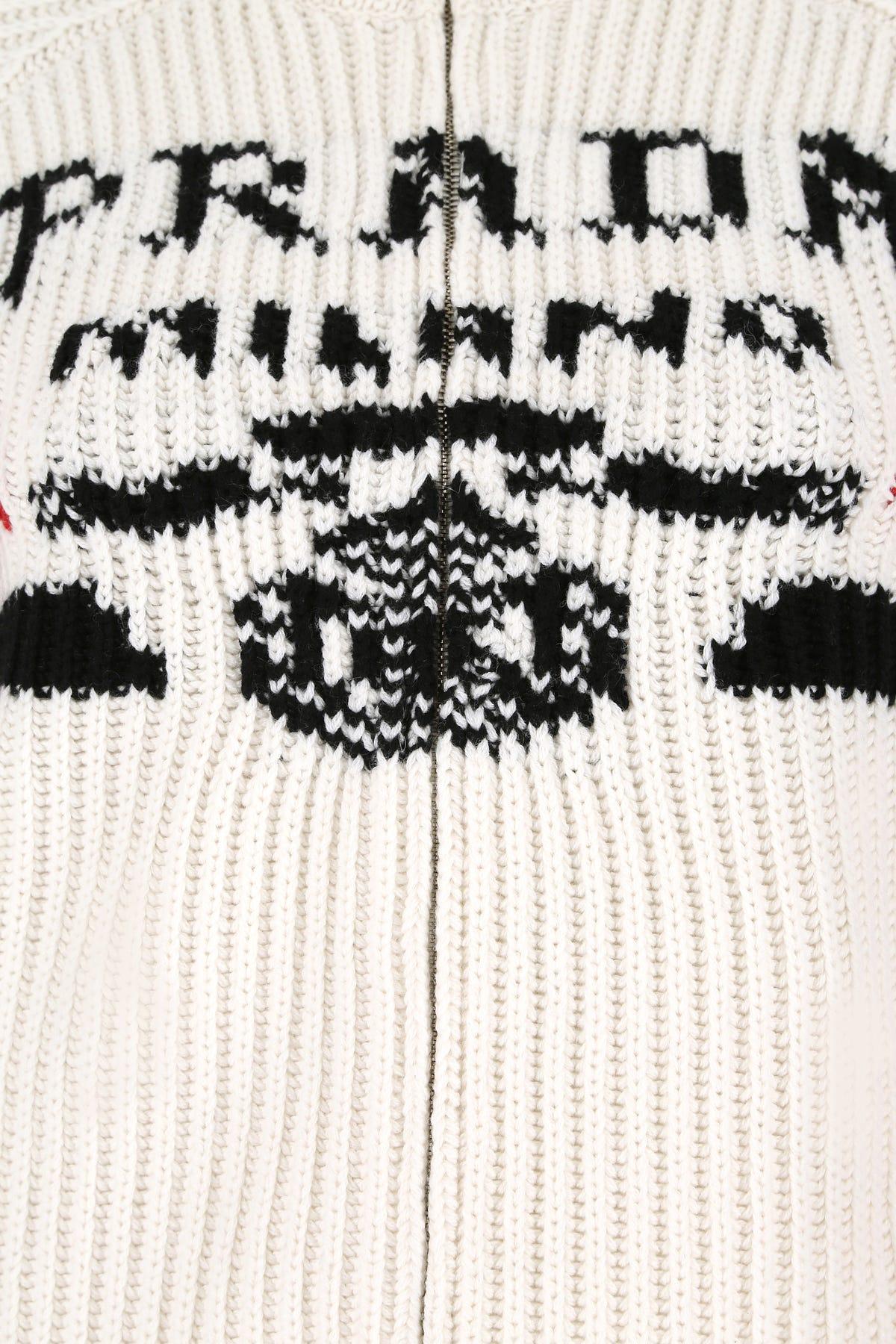 カーディガン PRADA Logo intarsia sweater Prada White Cashmere Cardigan in Black | Lyst
