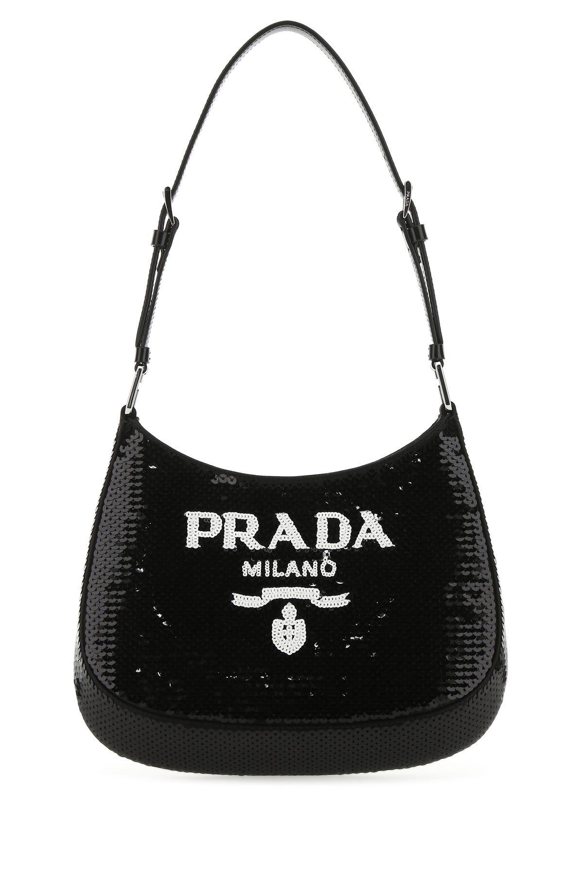 Prada Leather Embellished Fabric Cleo Shoulder Bag in Black | Lyst