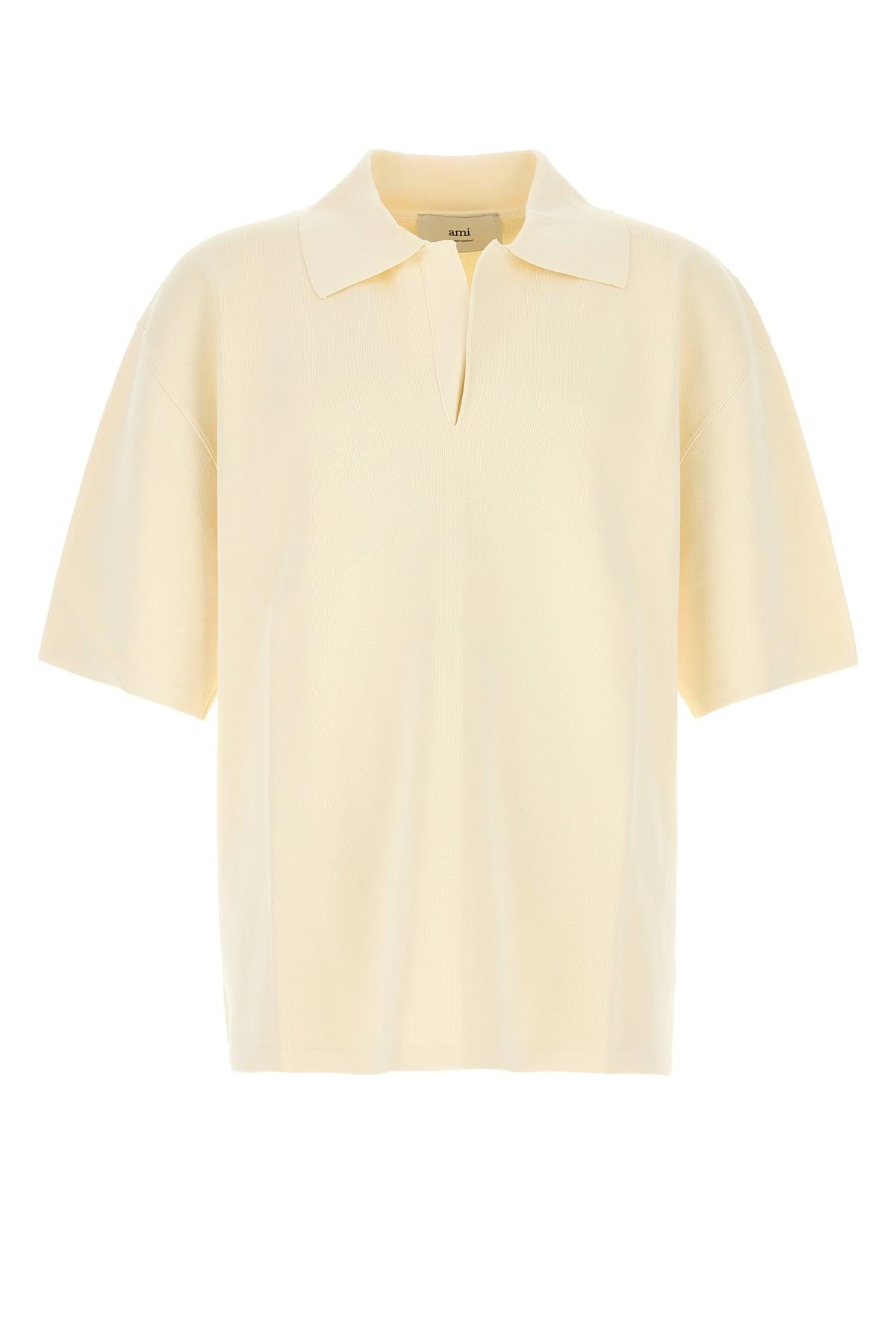 Tシャツ・カットソー AMI PARIS Cream viscose blend oversize polo shirt Ami Paris Ami Cream Viscose Blend Oversize Polo Shirt in