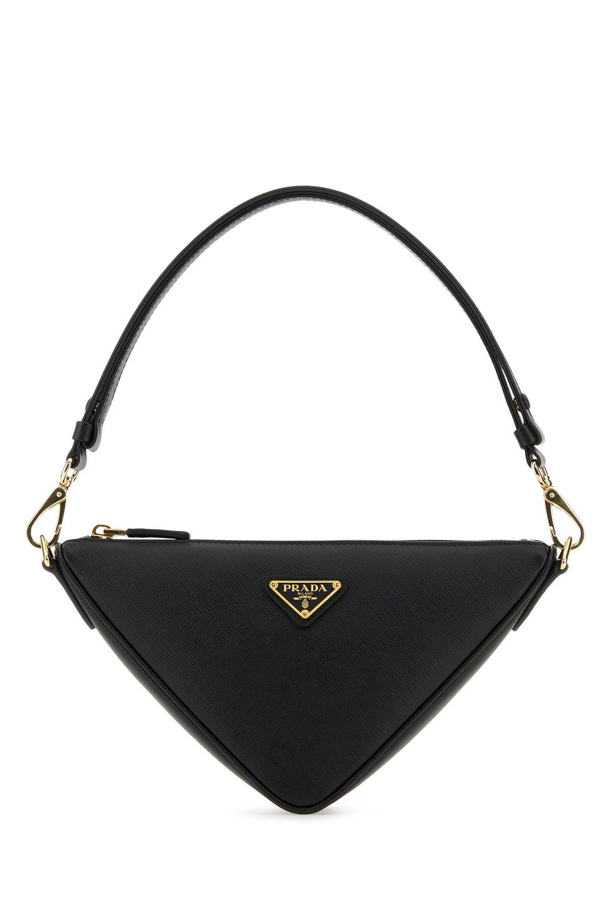 Triangle Saffiano Leather Shoulder Bag in Black - Prada