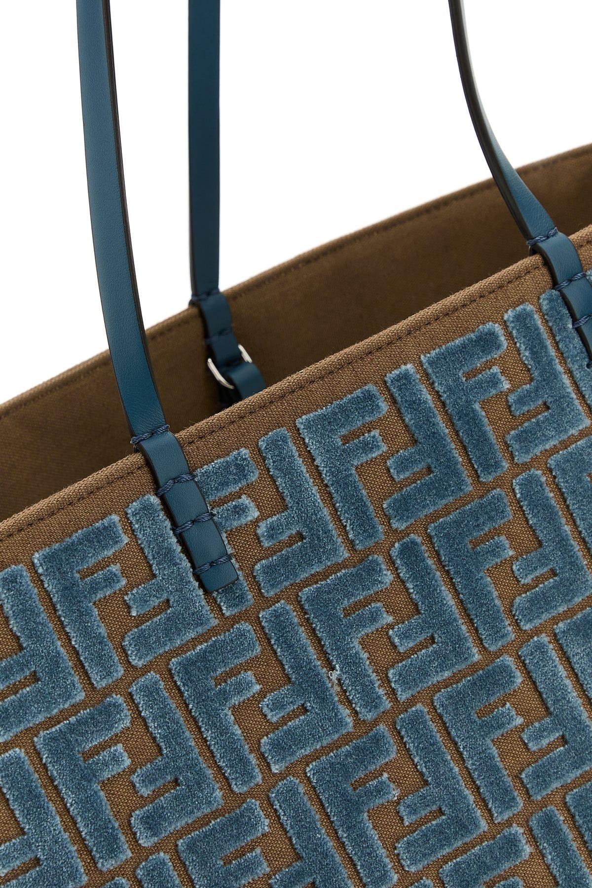 トートバッグ FENDI EMBROIDERED CHENILLE LARGE ROLL SHOPPING BAG Fendi Embroidered Chenille Large Roll Shopping Bag in Blue