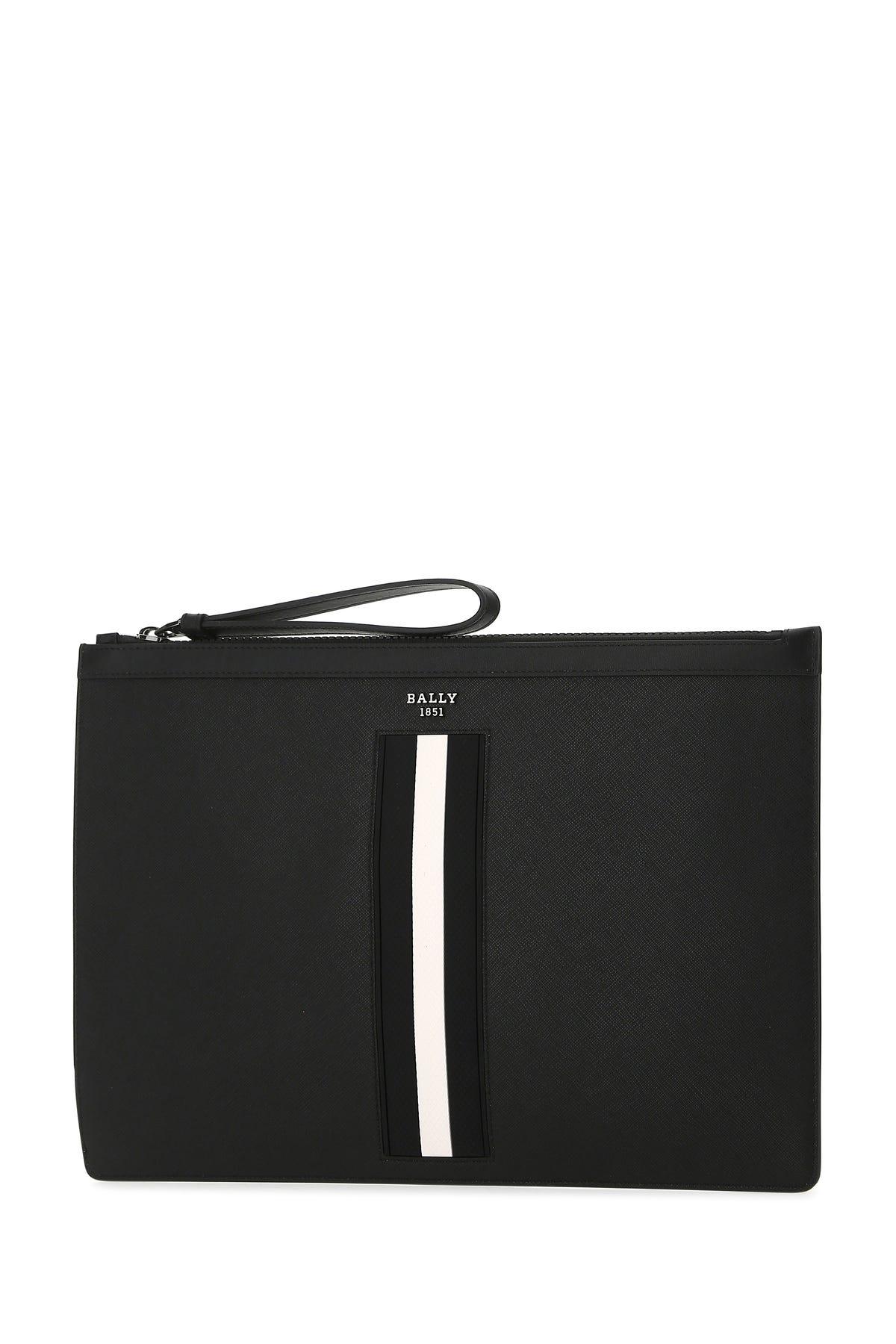 BALLY: Cayard clutch bag in canvas and leather with striped band - Black