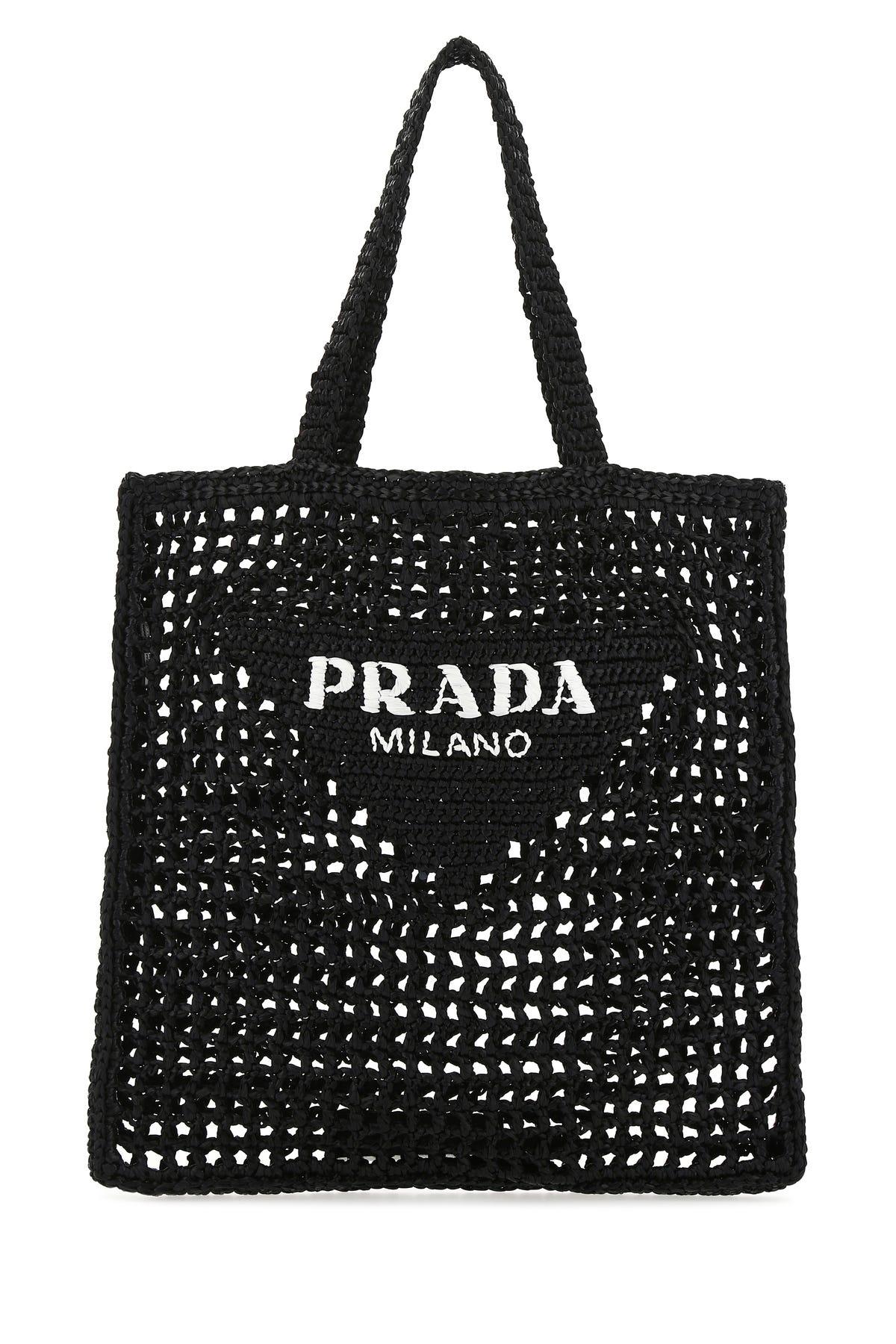 Prada Raffia Tote Bag in Black | Lyst