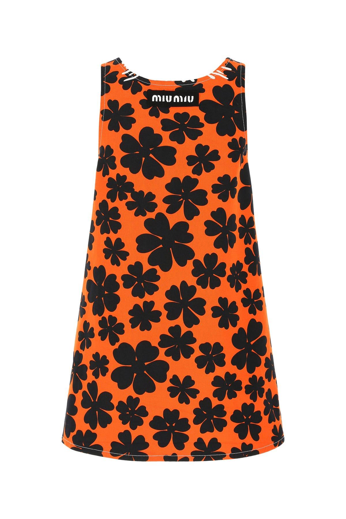 Miu Miu Printed Denim Oversize Dress in Floral (Orange) - Lyst