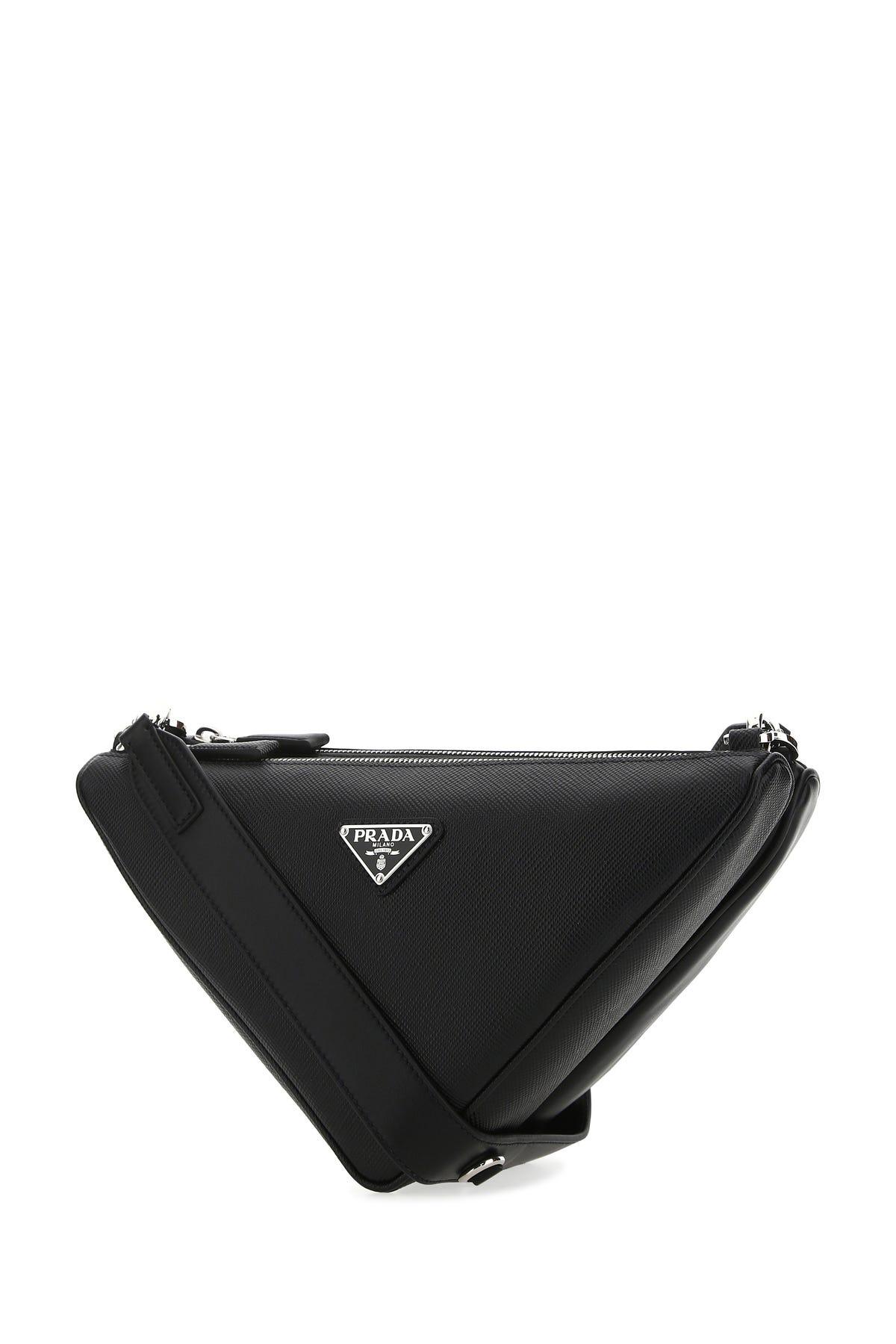 Prada Leather Triangle Double Crossbody Bag in Black for Men | Lyst