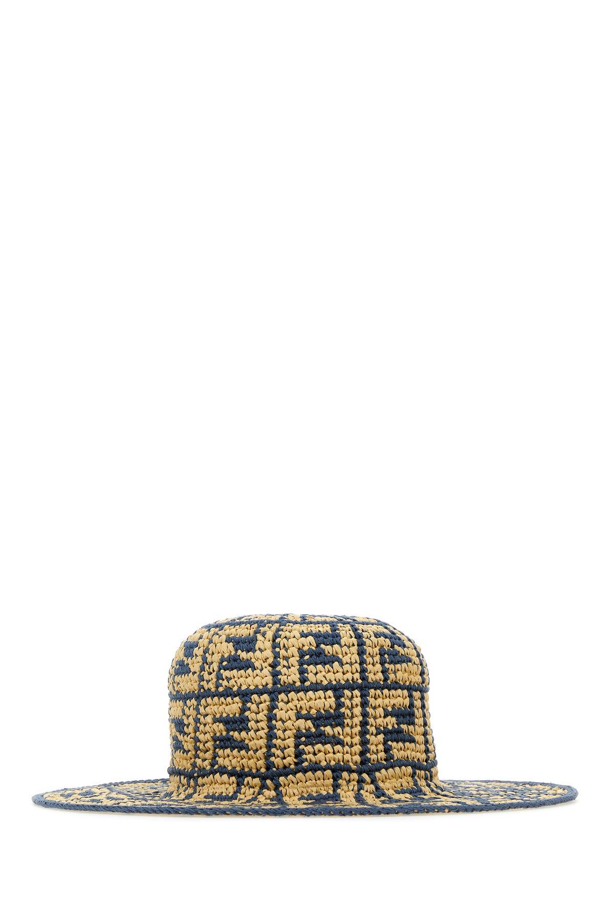 Fendi Two-tone Raffia Hat in Metallic | Lyst