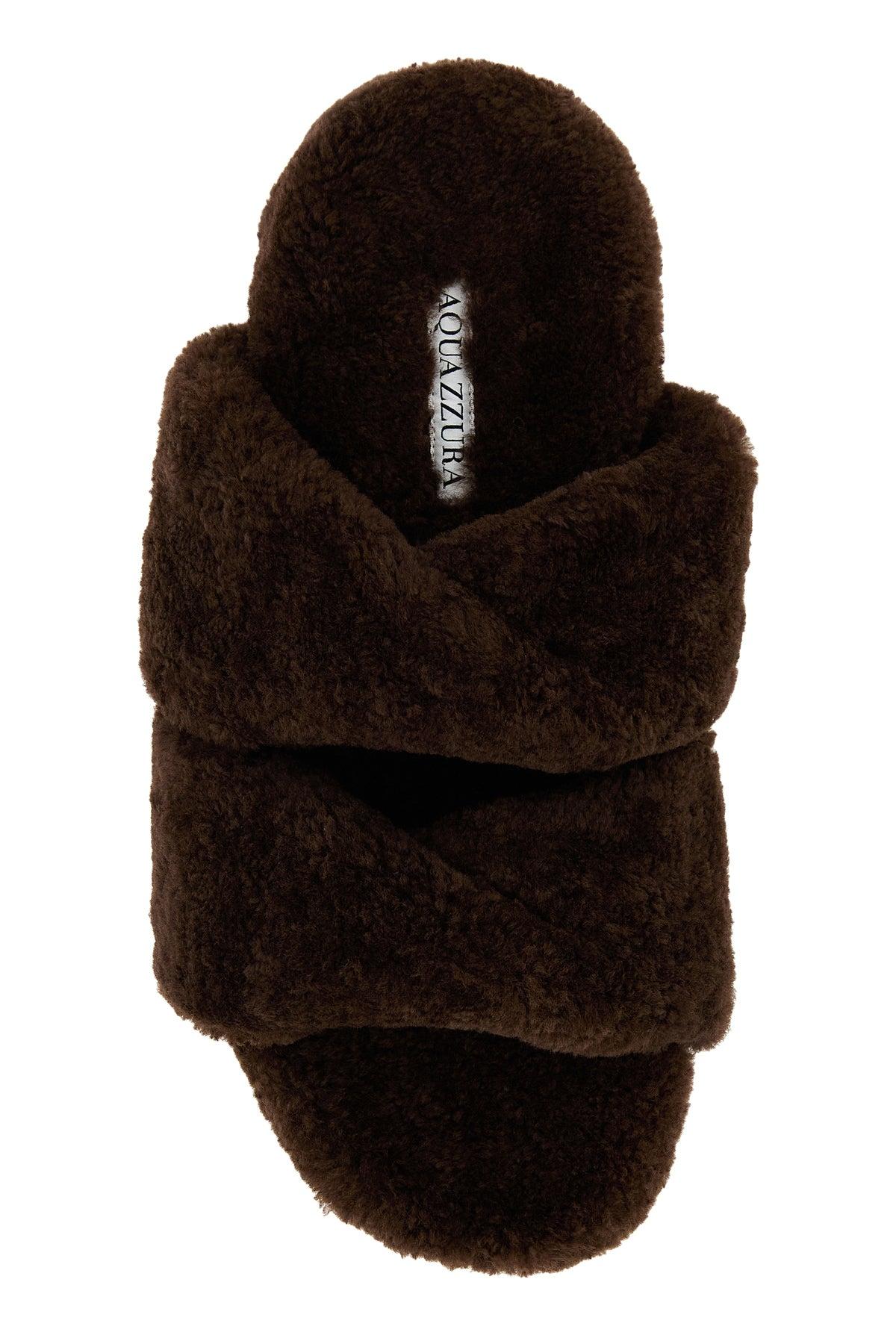 サンダル・ミュール AQUAZZURA Brown shearling Twist slippers Aquazzura Brown Shearling Twist Slippers | italist
