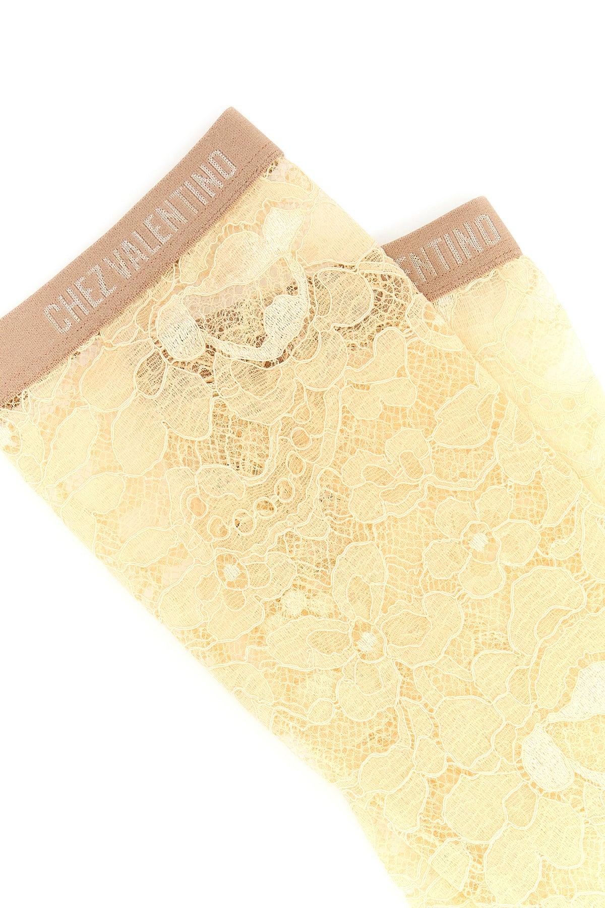 Valentino Garavani Cream Stretch Lace Socks in Yellow | Lyst UK