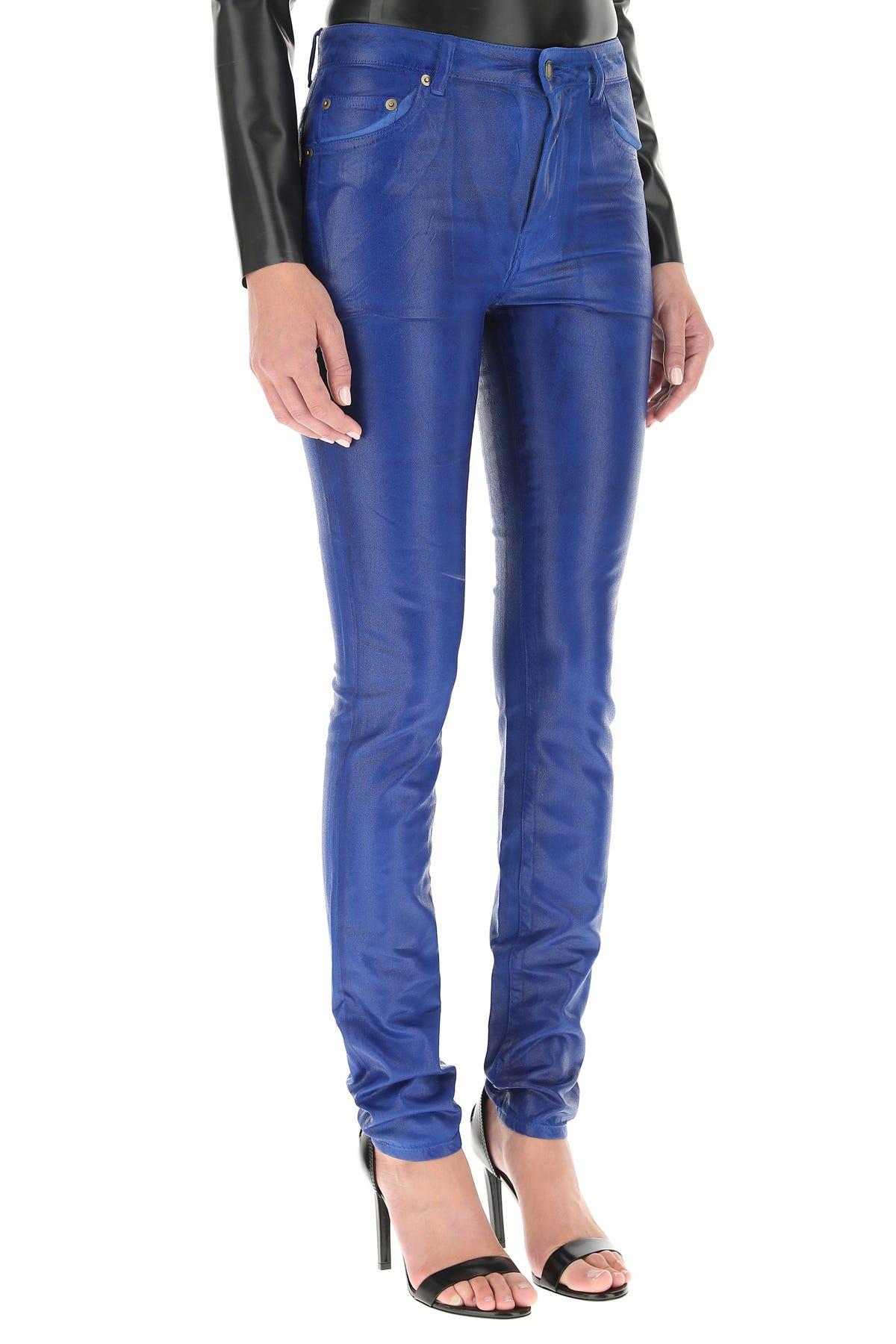 Saint Laurent Blue Coated Denim Jeans | Lyst