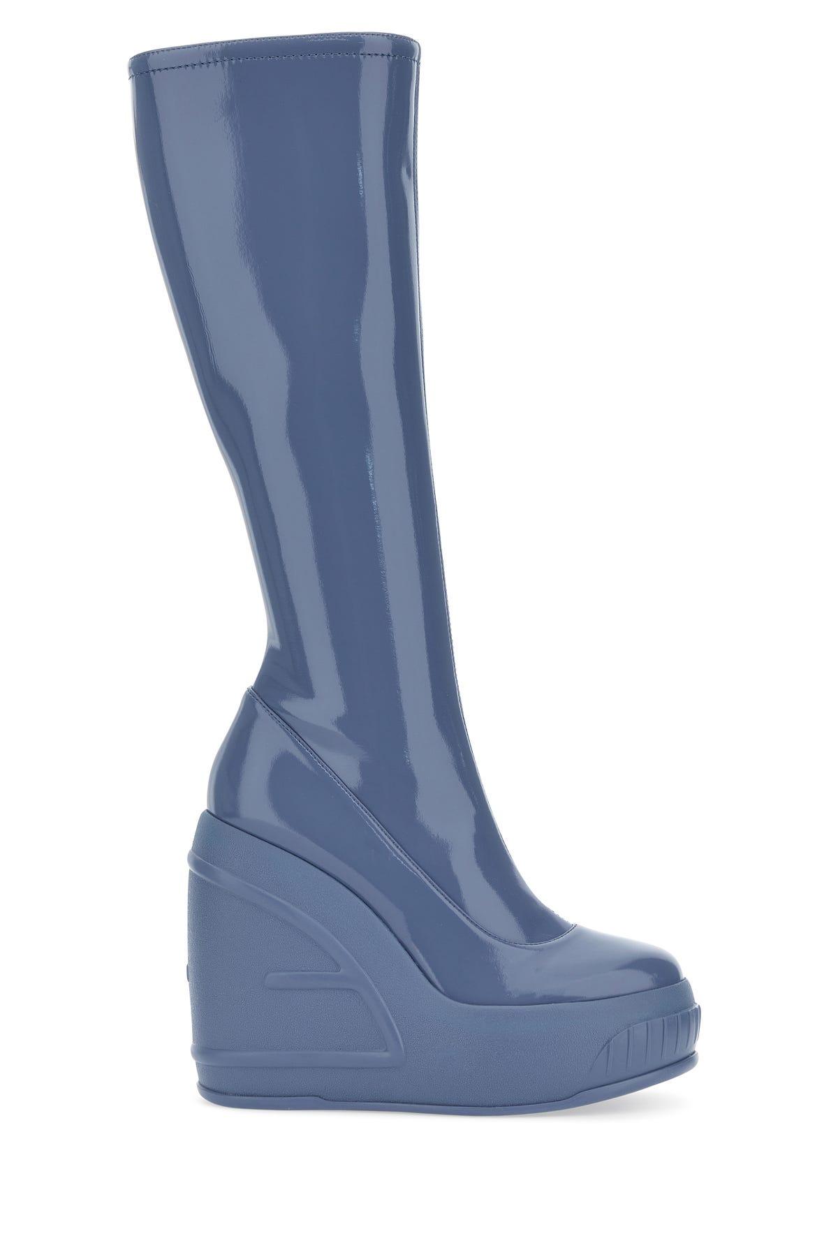 Fendi Shiny Wedge Platform Knee Boots in Blue Lyst