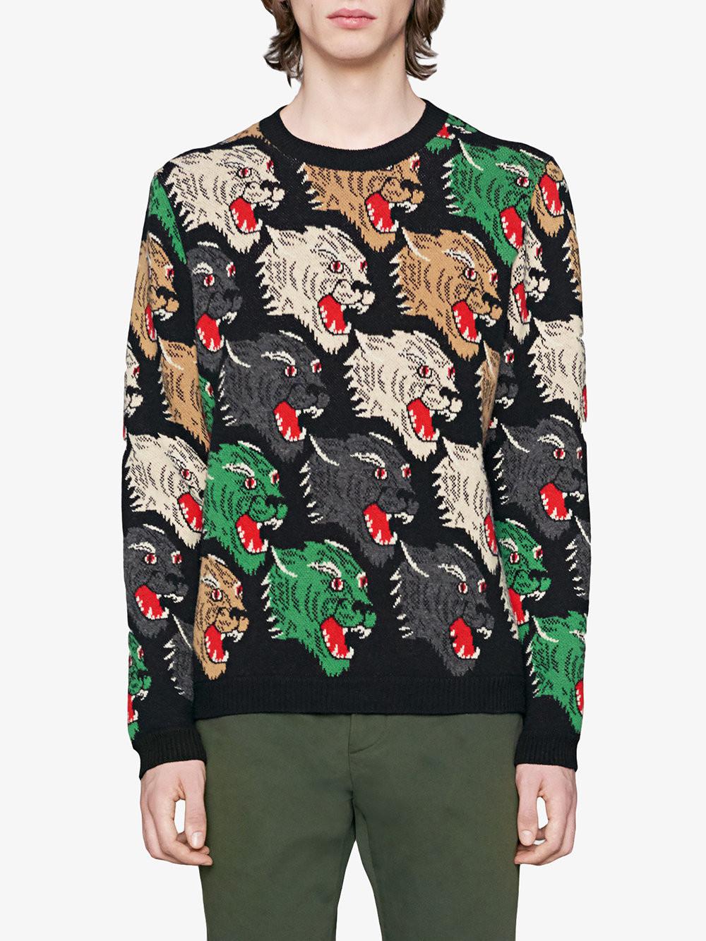 Gucci Panther Face Wool Sweater for Men - Lyst