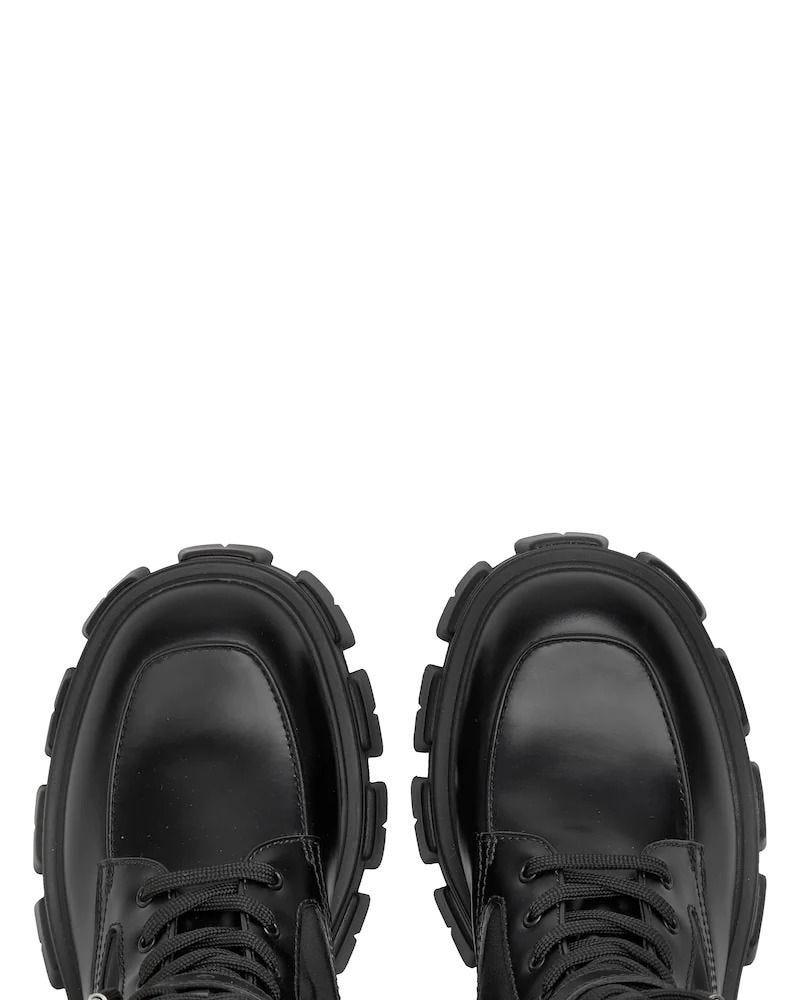 Prada Black Brushed Rois Leather And Nylon Monolith Boots | Lyst