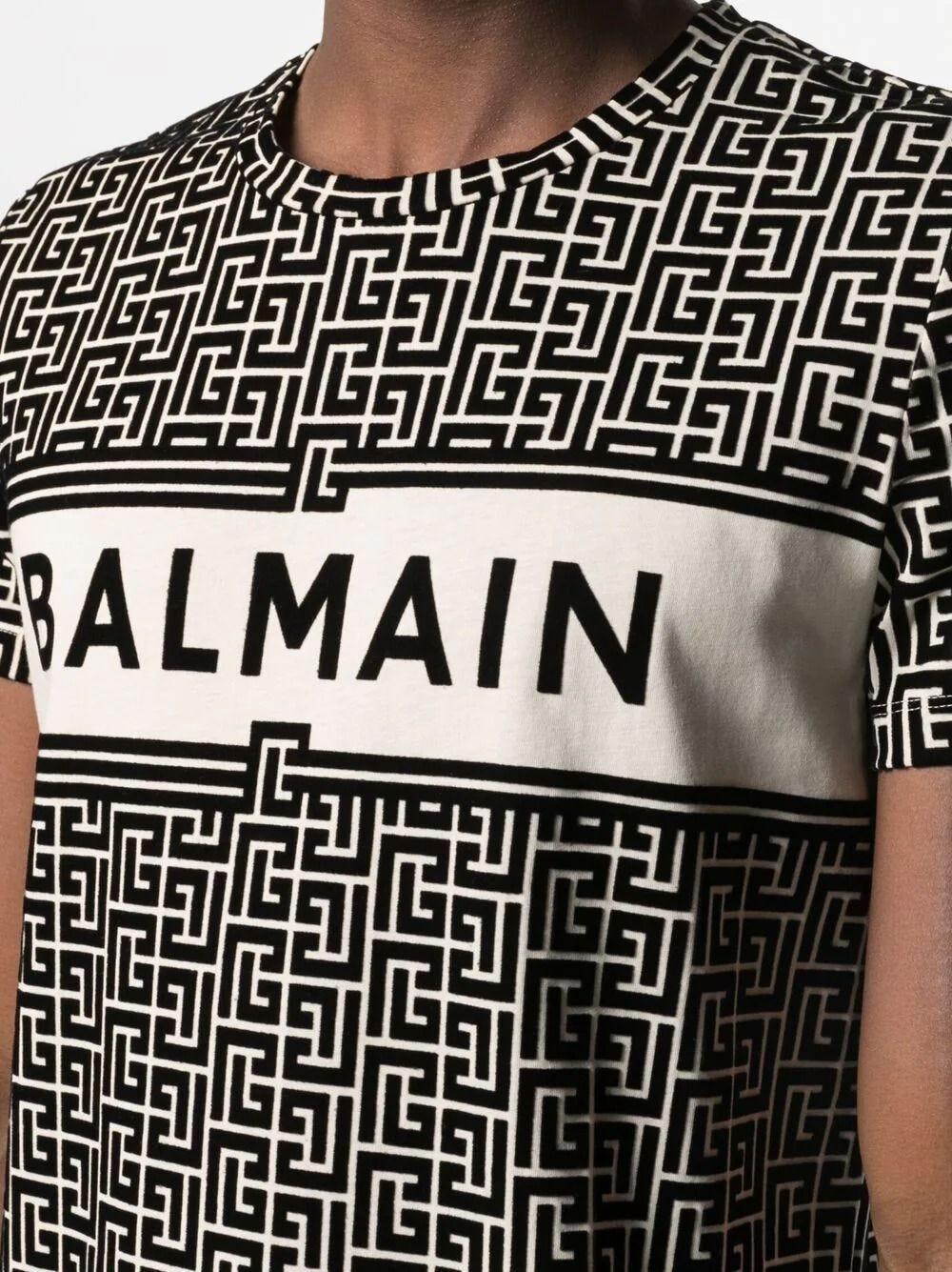 Balmain Flocked Monogram-pattern T-shirt in White (Black) for Men 