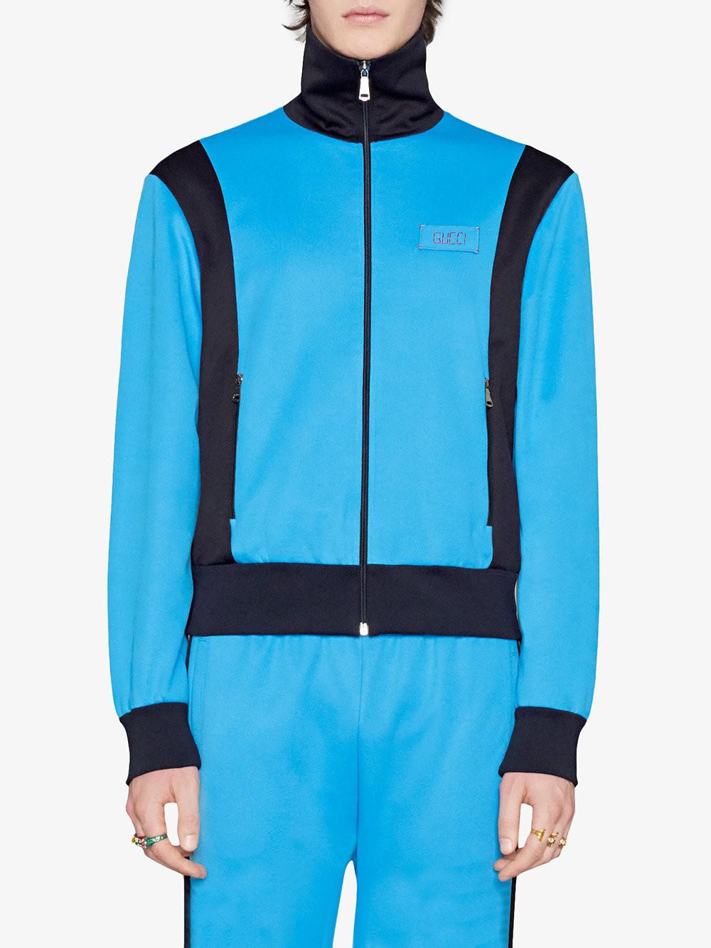 gucci technical jersey jacket blue