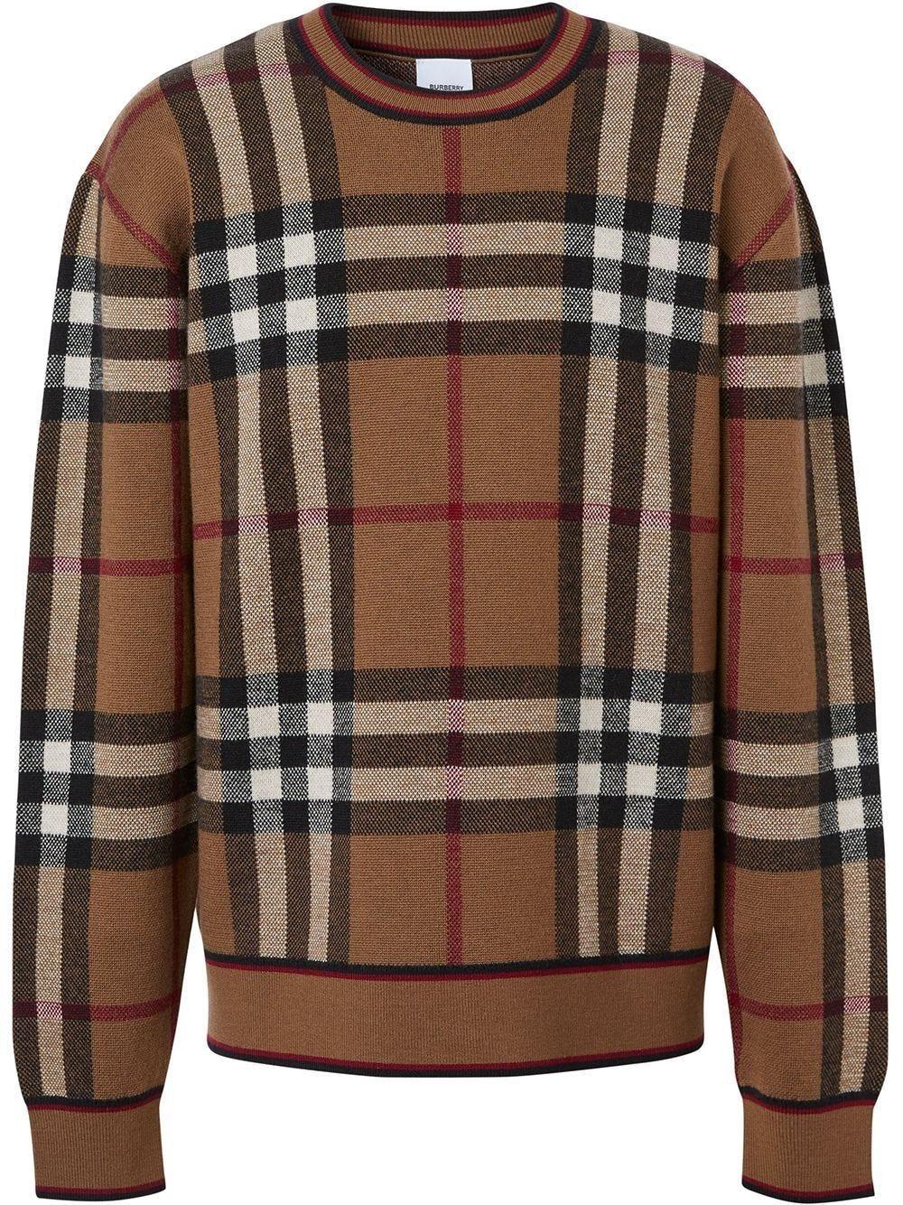 Burberry Brown Checked Jumper for Men | Lyst