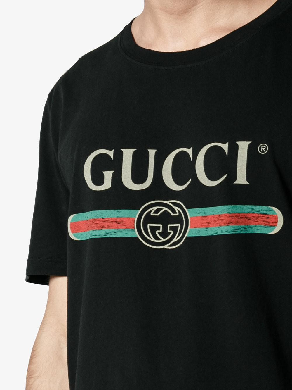 Gucci Cotton Distressed Fake Logo T Shirt in Black for Men - Save 25% - Lyst