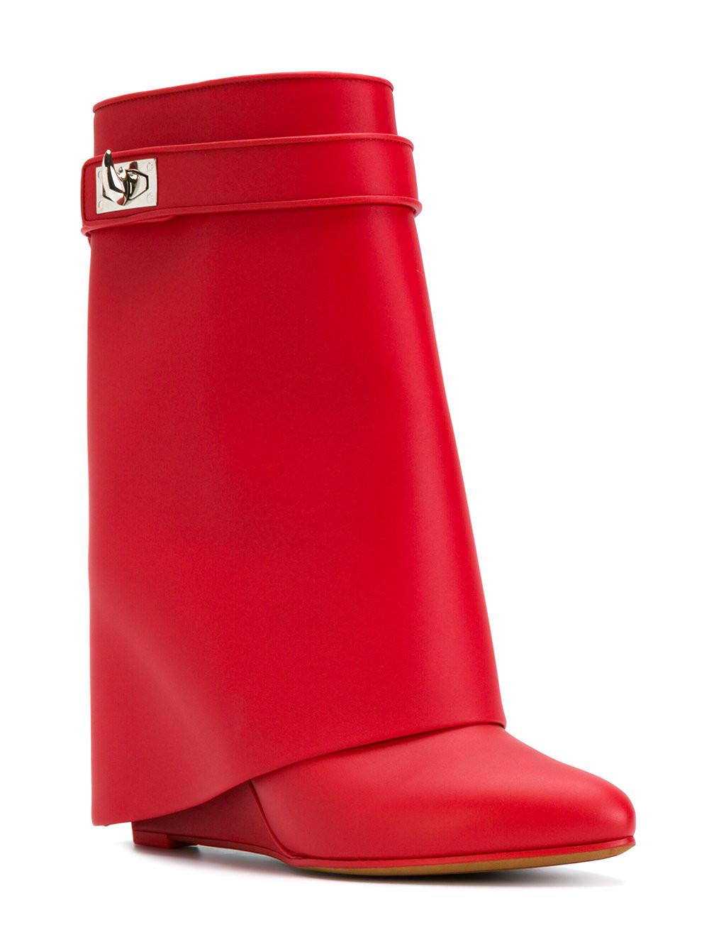 Givenchy Leather Shark Lock Boots in Red - Lyst