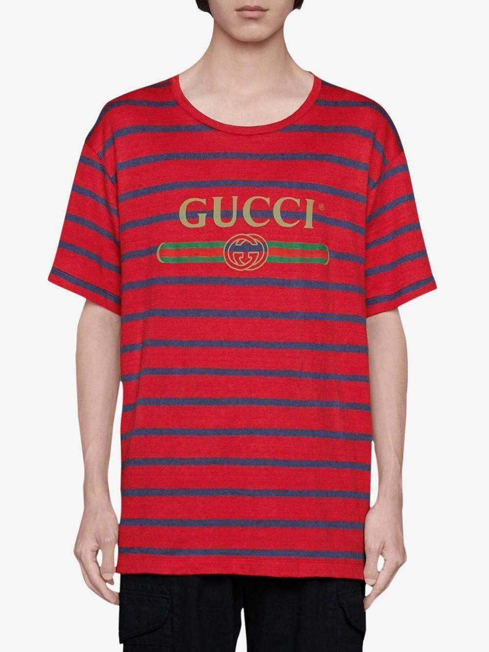 Gucci Logo Striped T-shirt in Red for Men | Lyst