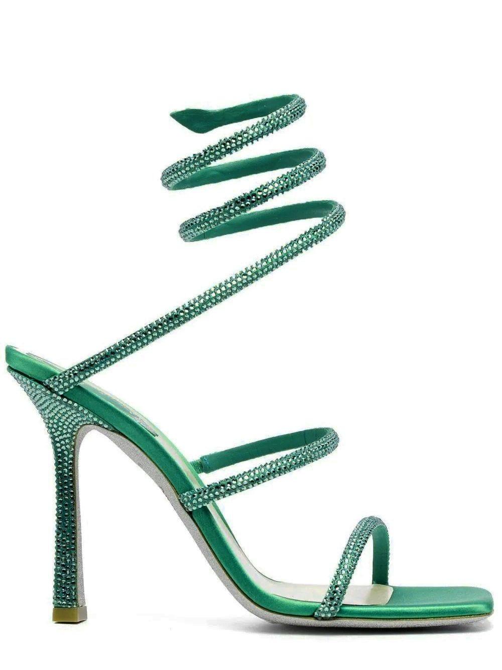 Rene Caovilla Green Cleo Sandals With Crystals | Lyst