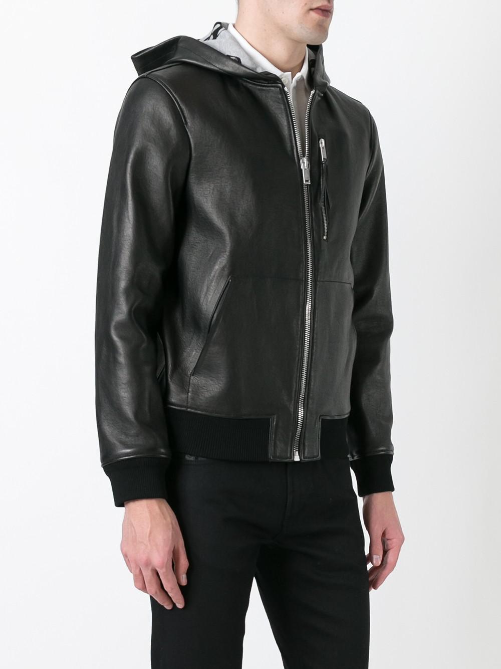 Alexander McQueen Leather Hooded Bomber Jacket in Black for Men - Lyst