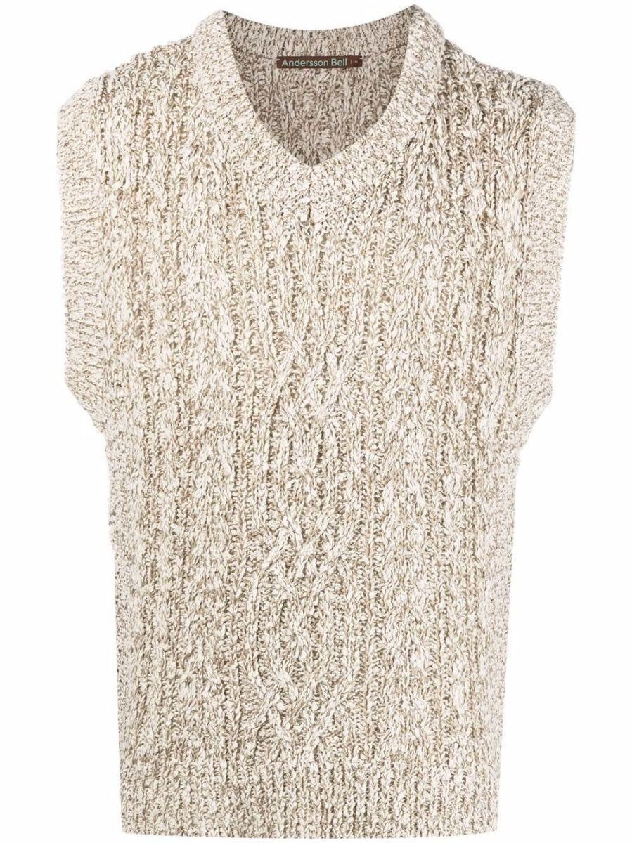 ANDERSSON BELL Beige Cable Knit Vest in Natural for Men | Lyst