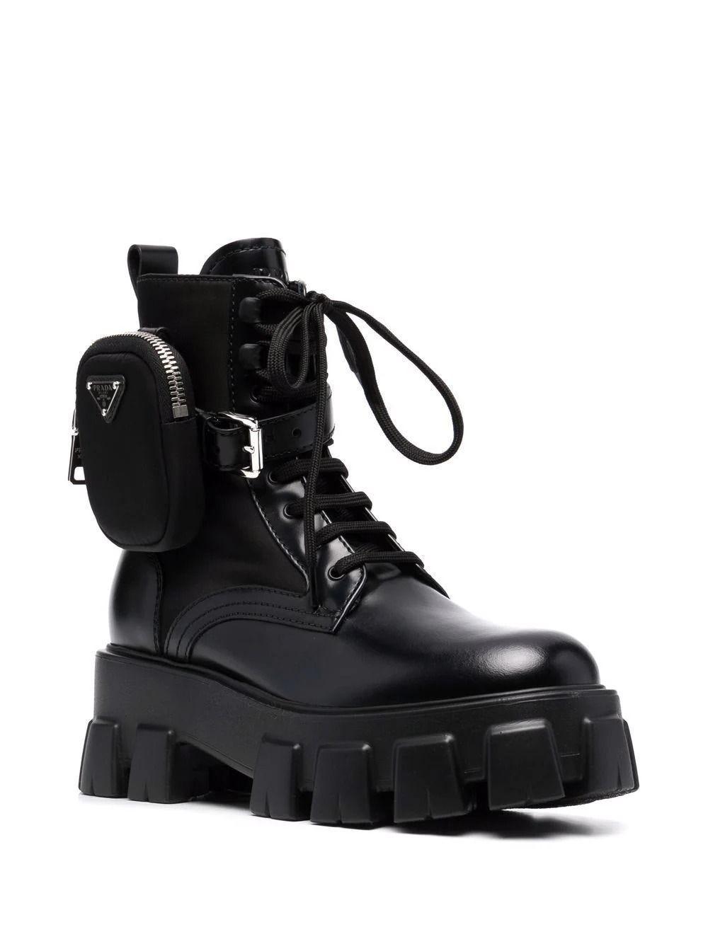 Prada Black Brushed Rois Leather And Nylon Monolith Boots | Lyst