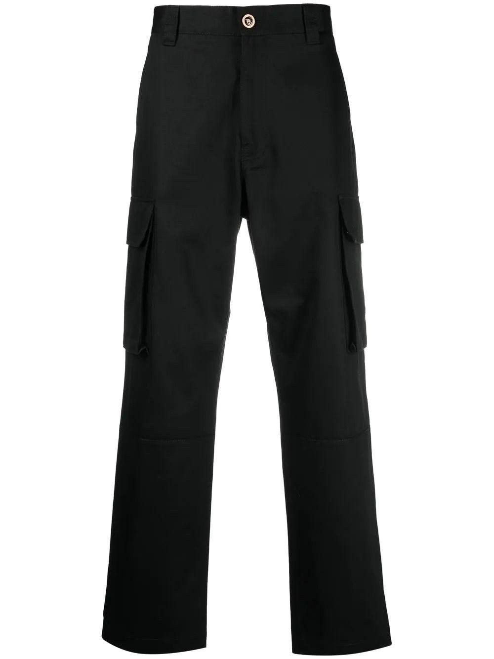 Versace Cotton Cargo Trousers in Black for Men | Lyst