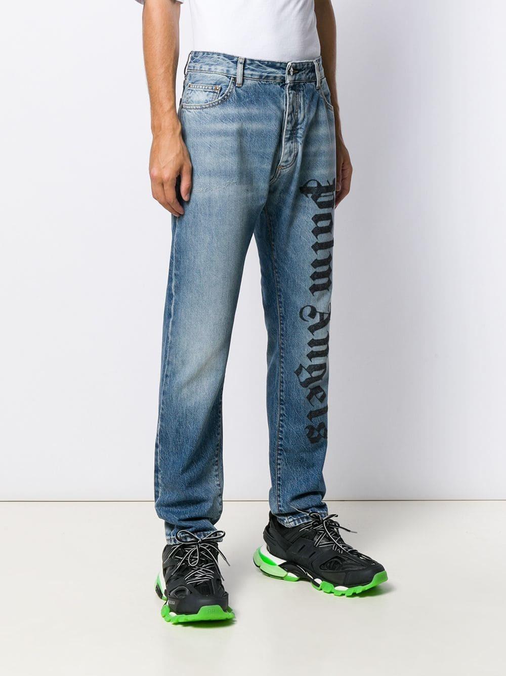 Palm Angels Denim Branded Straight Jeans for Men - Lyst