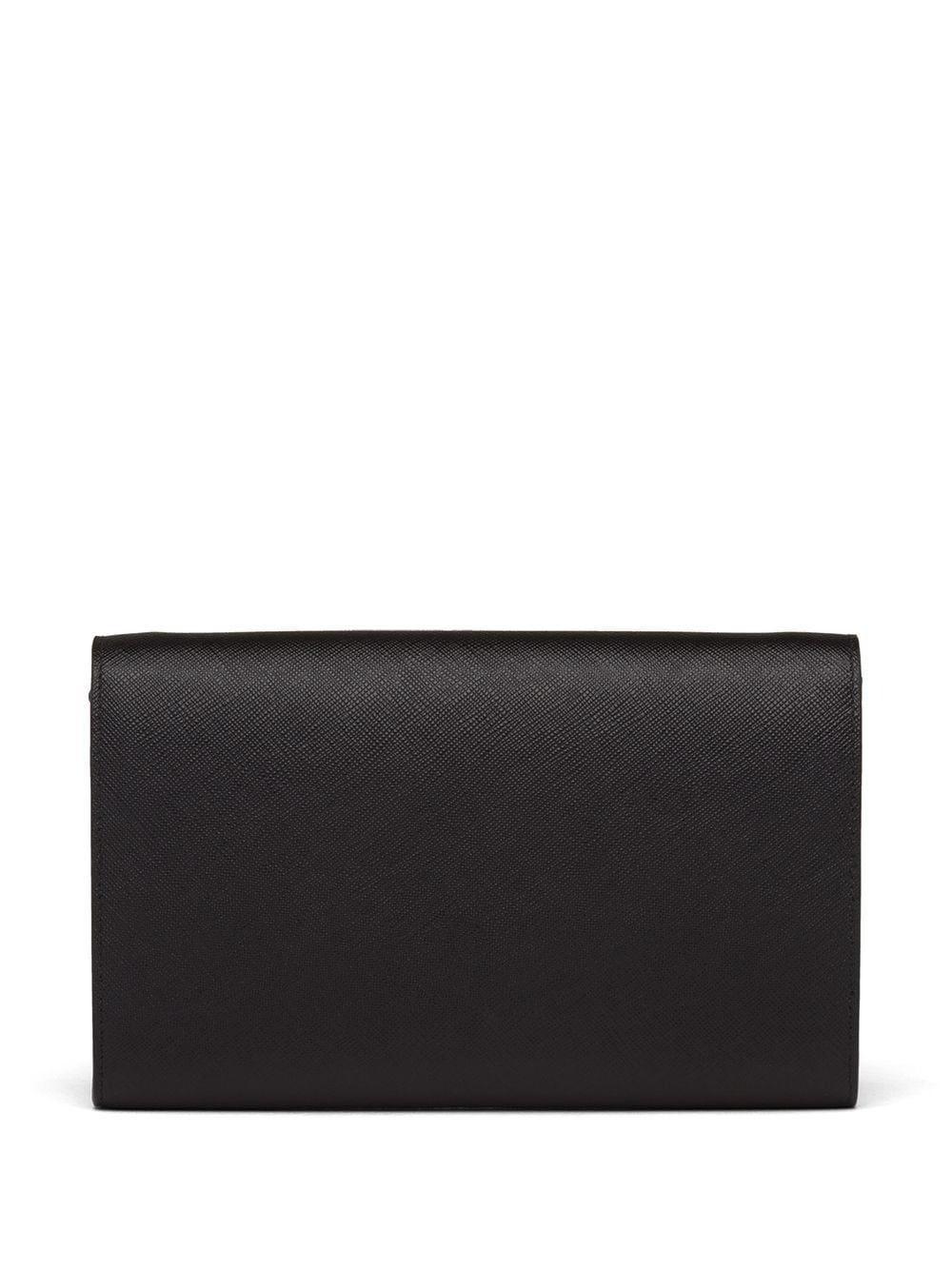 Prada Saffiano Leather Wallet With Shoulder Strap in Black