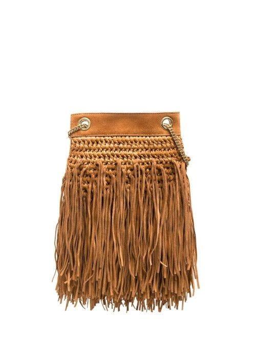 Saint Laurent Brown Grace Small Fringed Hobo Bag In Raffia And Suede | Lyst